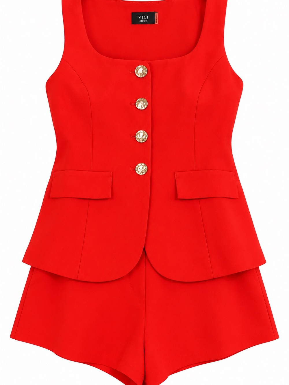 Vici Red Sleeveless Button-Front Peplum Romper